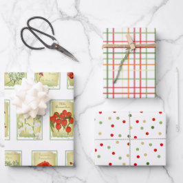 ヴィンテージシードパック、ドットとプレイド ラッピングペーパーシート