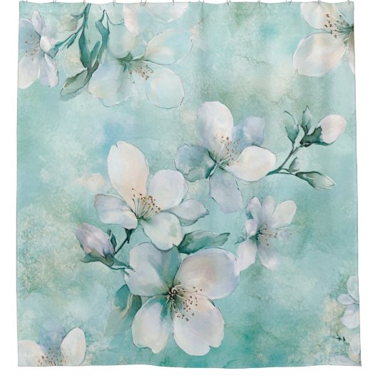 ヴィンテージシーフロムグリーンフローラシャワーカーテン シャワーカーテン (正面)