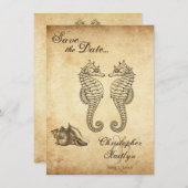 ヴィンテージシーホースとコンチシェルビーチ結婚式 セーブザデート (正面/裏面)