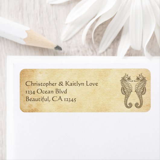 ヴィンテージシーホースの愛の海ビーチアドレス ラベル (インサイチュ)