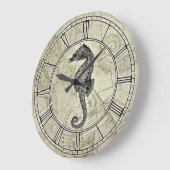 ヴィンテージシーホースイラストレーション ラージ壁時計 (傾斜)