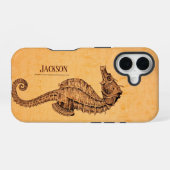 ヴィンテージシーホースイラストレーション iPhone 16ケース (裏面横)