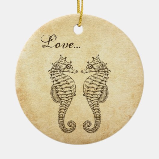 ヴィンテージシーホース1stクリスマス結婚したラブ セラミックオーナメント (正面)