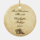 ヴィンテージシーホース1stクリスマス結婚したラブ セラミックオーナメント (裏面)