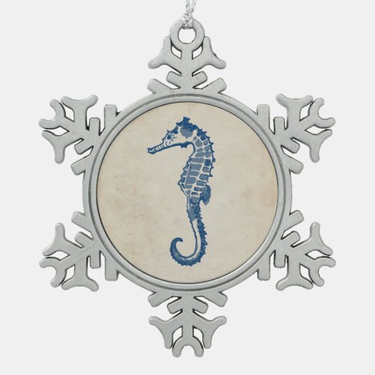 ヴィンテージシーホース スノーフレークピューターオーナメント (正面)