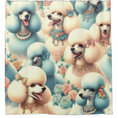 ヴィンテージシームレスなプードルイラストレーション シャワーカーテン (正面)