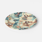 ヴィンテージシームレスなプードルイラストレーション ペーパープレート (アングル)