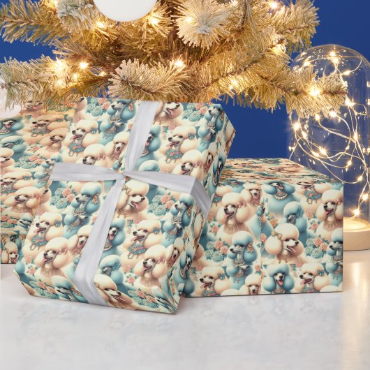 ヴィンテージシームレスなプードルイラストレーション ラッピングペーパー (クリスマス)