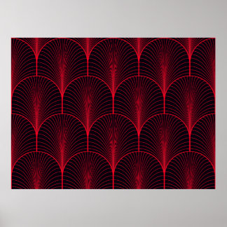 ヴィンテージシームレスな赤と黒のアートデコ壁紙 ポスター