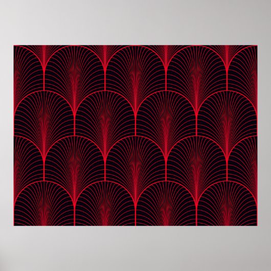 ヴィンテージシームレスな赤と黒のアートデコ壁紙 ポスター (正面)