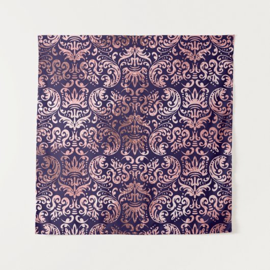 ヴィンテージシームレスダマスクバラ金ゴールド箔クラシック部 タペストリー (正面)