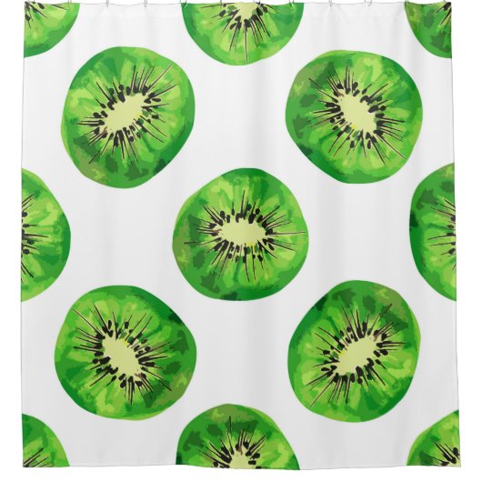 ヴィンテージシームレスパターンキウイイラストレーションハンドdr シャワーカーテン (正面)
