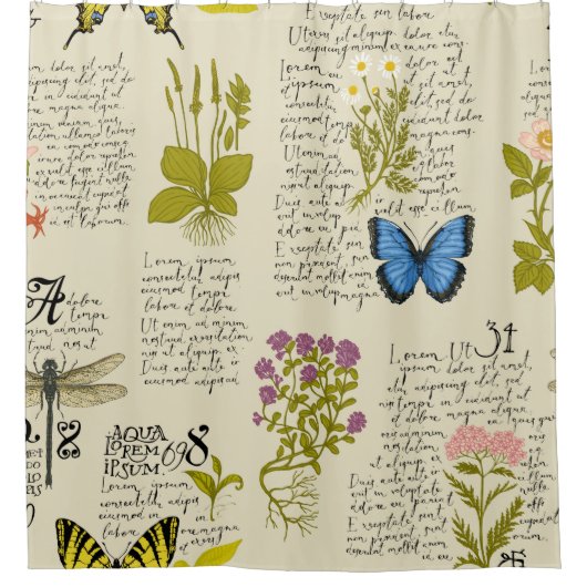 ヴィンテージシームレスパターン手書き文字Lor シャワーカーテン (正面)