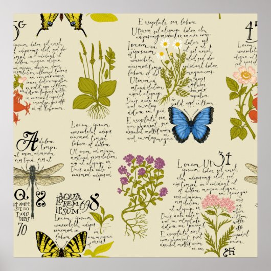 ヴィンテージシームレスパターン手書き文字Lor ポスター (正面)