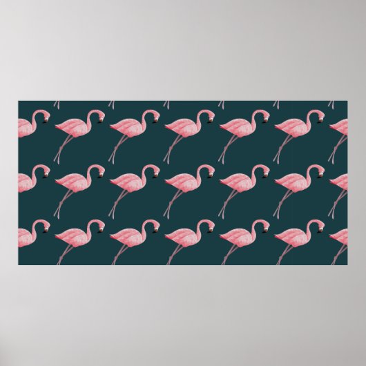 ヴィンテージシームレスパターンFlamingos on blue backgro ポスター (正面)