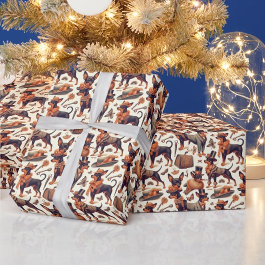 ヴィンテージシームレスピンシャー ラッピングペーパー (クリスマス)