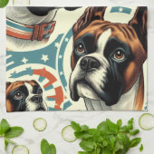 ヴィンテージシームレスボクサードッグイラストレーション キッチンタオル (折り畳み)