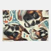 ヴィンテージシームレスボクサードッグイラストレーション キッチンタオル (横)