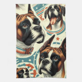 ヴィンテージシームレスボクサードッグイラストレーション キッチンタオル (縦)