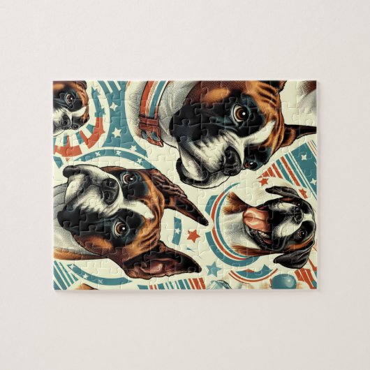 ヴィンテージシームレスボクサードッグイラストレーション ジグソーパズル (横)