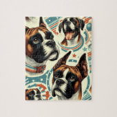 ヴィンテージシームレスボクサードッグイラストレーション ジグソーパズル (縦)