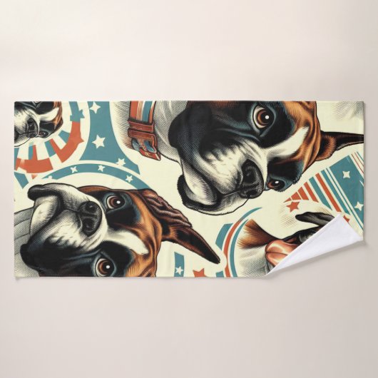 ヴィンテージシームレスボクサードッグイラストレーション バスタオル (バスタオル)