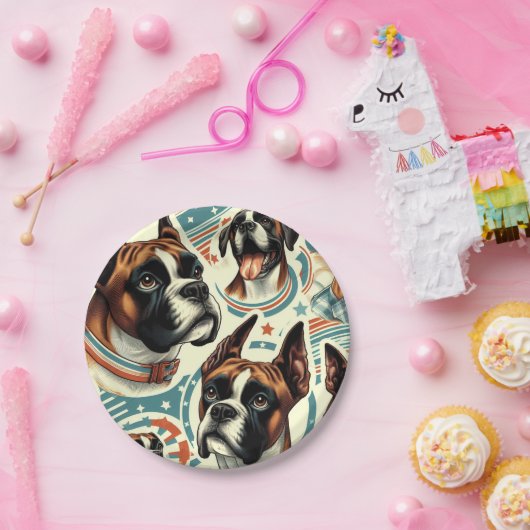 ヴィンテージシームレスボクサードッグイラストレーション ペーパープレート (パーティー)