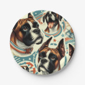 ヴィンテージシームレスボクサードッグイラストレーション ペーパープレート (正面)