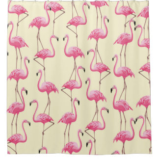 ヴィンテージシームレス写実的フラミンゴ鳥 シャワーカーテン