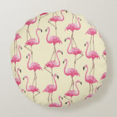 ヴィンテージシームレス写実的フラミンゴ鳥 ラウンドクッション (裏面)