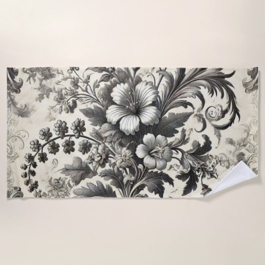 ヴィンテージシームレス植物花パターン ビーチタオル (正面)