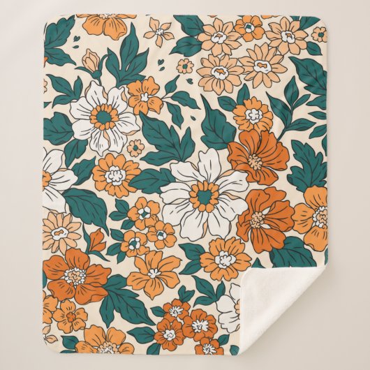 ヴィンテージシームレス花柄。リバティスタイルバック シェルパブランケット (正面)