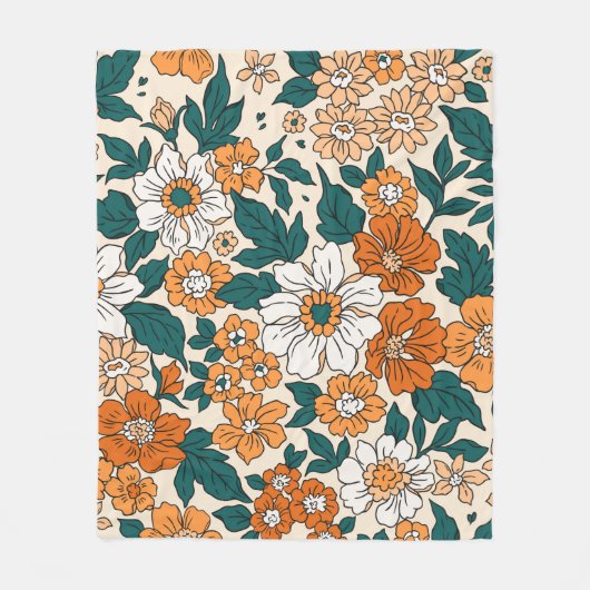 ヴィンテージシームレス花柄。リバティスタイルバック フリースブランケット (正面)