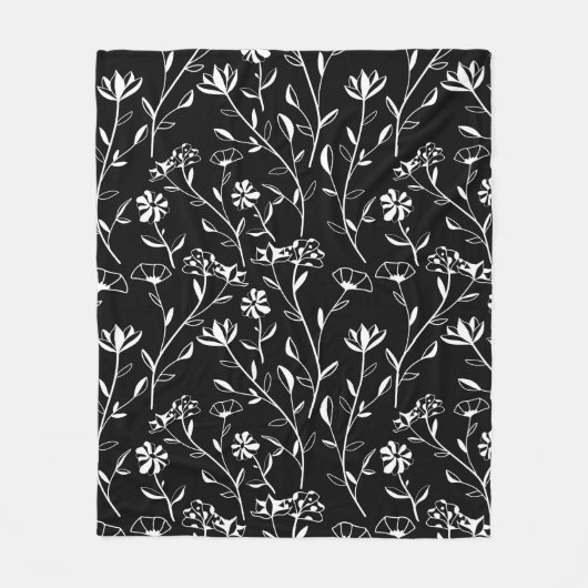 ヴィンテージシームレス輪郭花パターン。手書き フリースブランケット (正面)