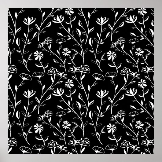 ヴィンテージシームレス輪郭花パターン。手書き ポスター (正面)