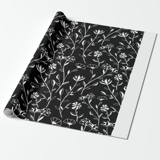 ヴィンテージシームレス輪郭花パターン。手書き ラッピングペーパー (アンロールド)