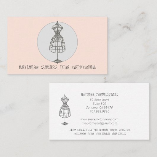 ヴィンテージシーメストレタードレス型枠サーモン 名刺 (正面/裏面)