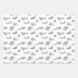 ヴィンテージシーモンスターラインアート ラッピングペーパーシート