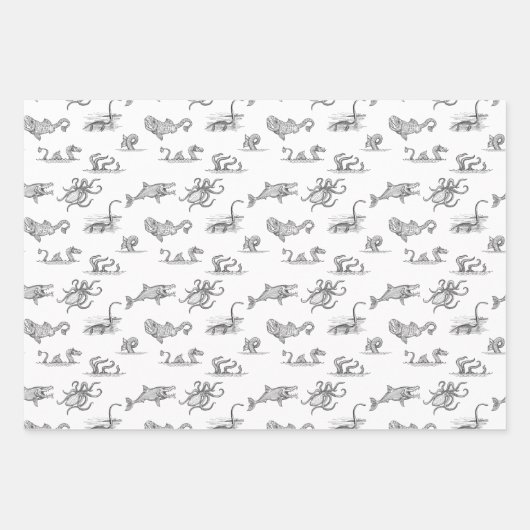 ヴィンテージシーモンスターラインアート ラッピングペーパーシート (正面)