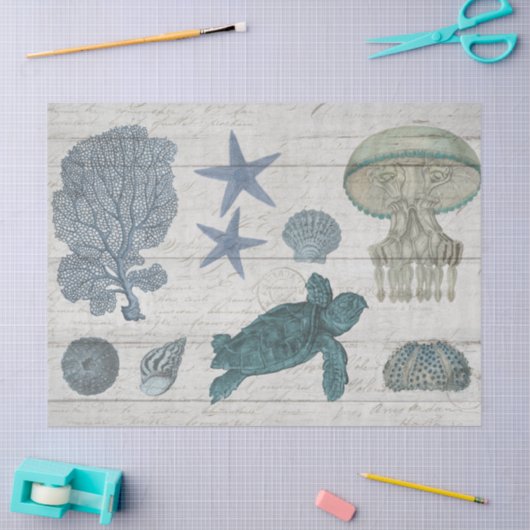 ヴィンテージシーライフコーラルタートスターフィッシュシェルウッド 薄葉紙 (クラフト)