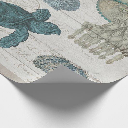 ヴィンテージシーライフサンゴタートルヒトデコパージュ ラッピングペーパー (角)