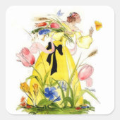 ヴィンテージシールのガーデンレディに蝶のために到達 スクエアシール (正面)