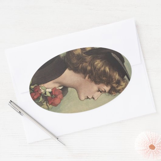 ヴィンテージシール卒業キャップガウン女性プロフィール 楕円形シール (封筒)