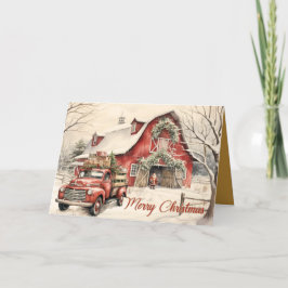 ヴィンテージシーン：サンタとトラックのクリスマスカード サンキューカード