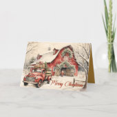 ヴィンテージシーン：サンタとトラックのクリスマスカード サンキューカード (正面)
