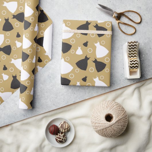 ヴィンテージシ結婚ックのガウン柄 ラッピングペーパー (クラフト)