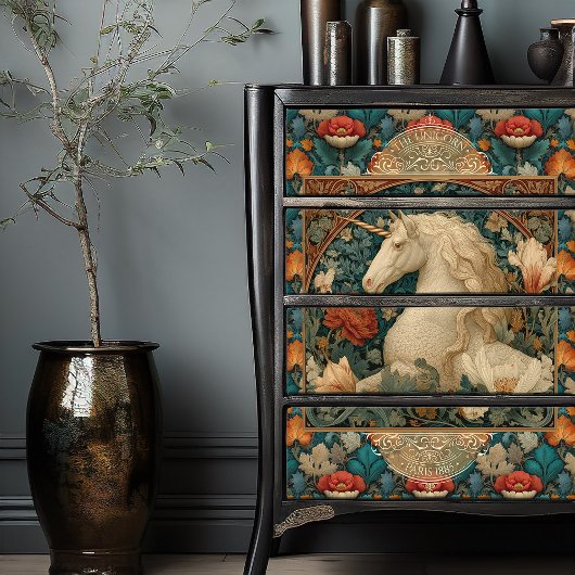 ヴィンテージジェイドアンド金ゴールドアールヌーボーユニコーン 薄葉紙