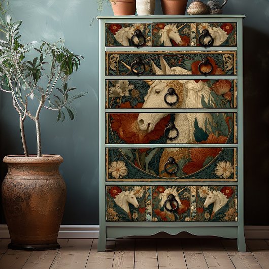 ヴィンテージジェイドフローラウィリアムモリススタイルユニコーン 薄葉紙