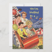 ヴィンテージジェットコースター誕生日パーティーへの招待 招待状 (正面)