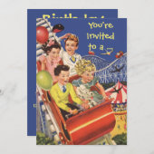 ヴィンテージジェットコースター誕生日パーティーへの招待 招待状 (正面/裏面)